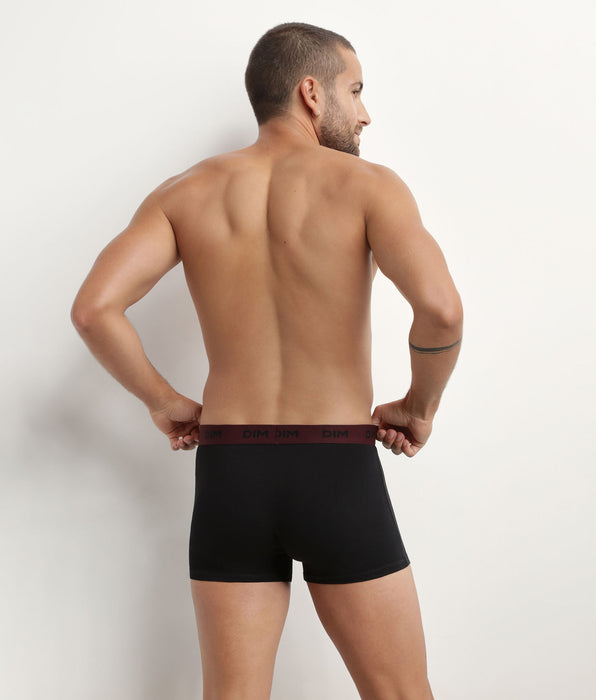 DIM 3er-Pack schwarze Baumwoll-Boxershorts mit Jacquardbund in hellblau/ultramarin/bordeaux - Mix & Colors