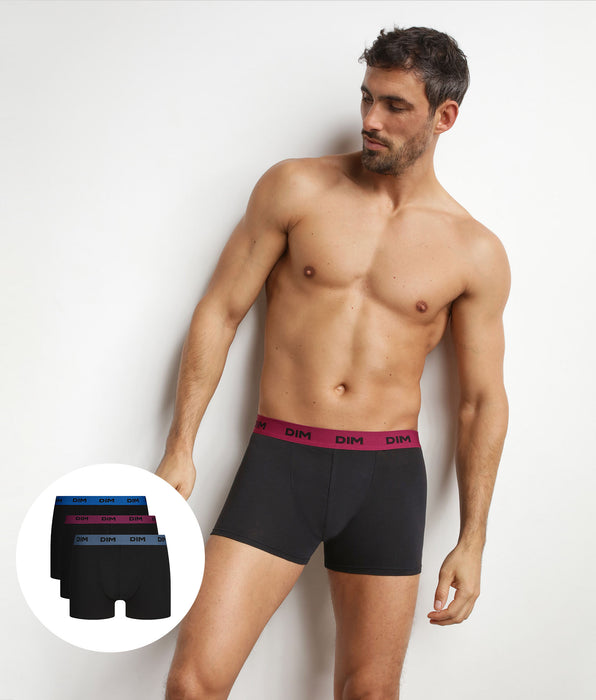 DIM 3er-Pack schwarze Boxershorts für Männer mit farbigem Bund Retro Mix & Colors