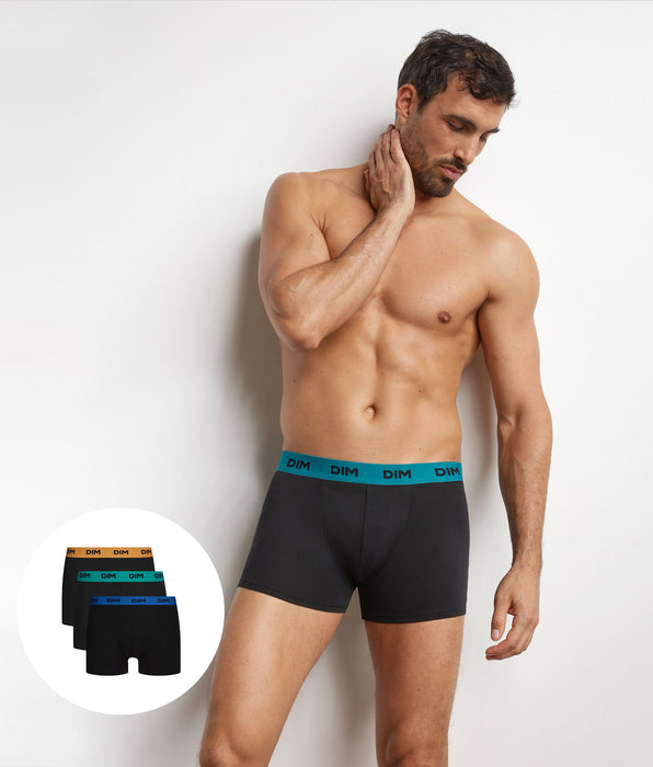 DIM 3er-Pack schwarze Boxershorts für Herren mit farbigem Bund Caméléon Mix & Colors