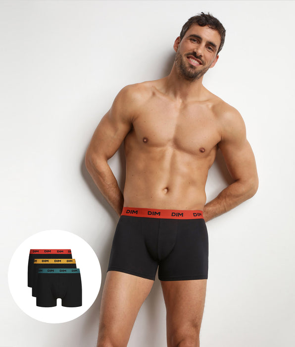 DIM 3er-Pack schwarze Boxershorts für Männer mit farbigem Bund Safran Mix & Colors