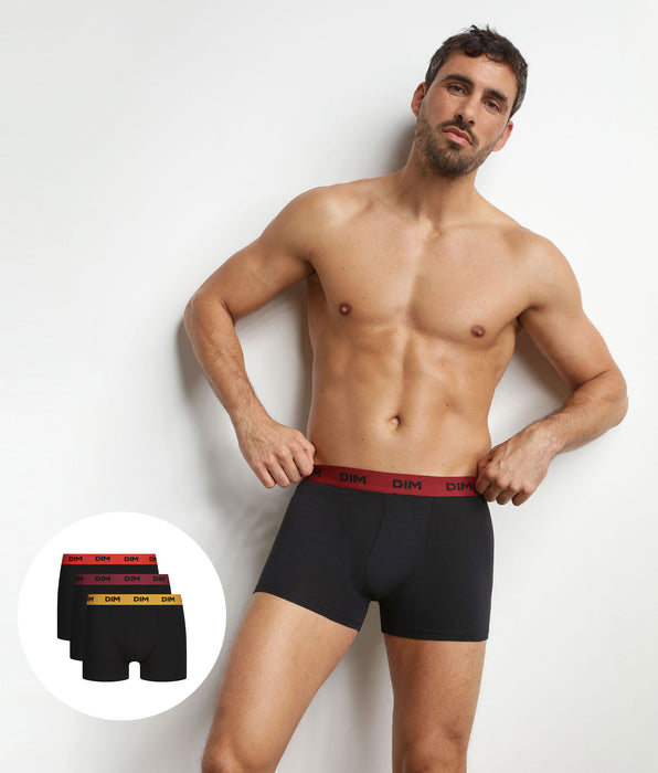 DIM 3er-Pack schwarze Boxershorts für Herren mit farbigem Flamme-Bund Mix & Colors