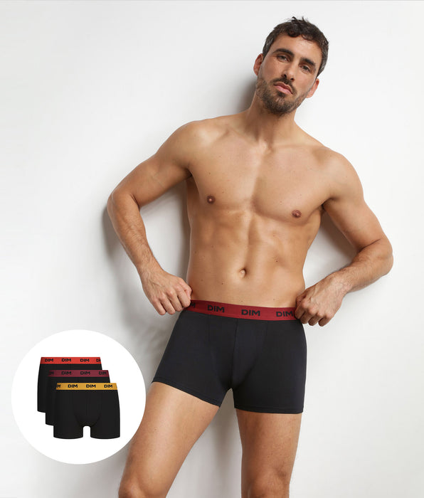 DIM 3er-Pack schwarze Boxershorts für Herren mit farbigem Flamme-Bund Mix & Colors