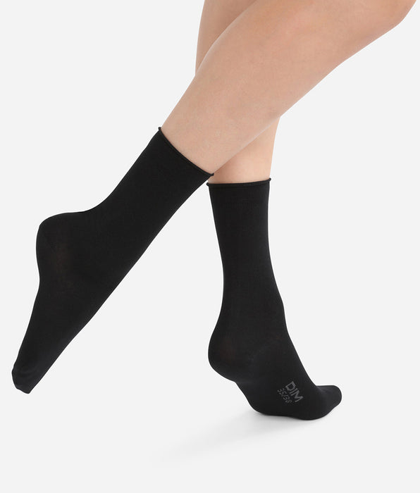 DIM 2er-Pack schwarze Damensocken aus Modal-Baumwolle mit Rollbündchen - DIM Modal