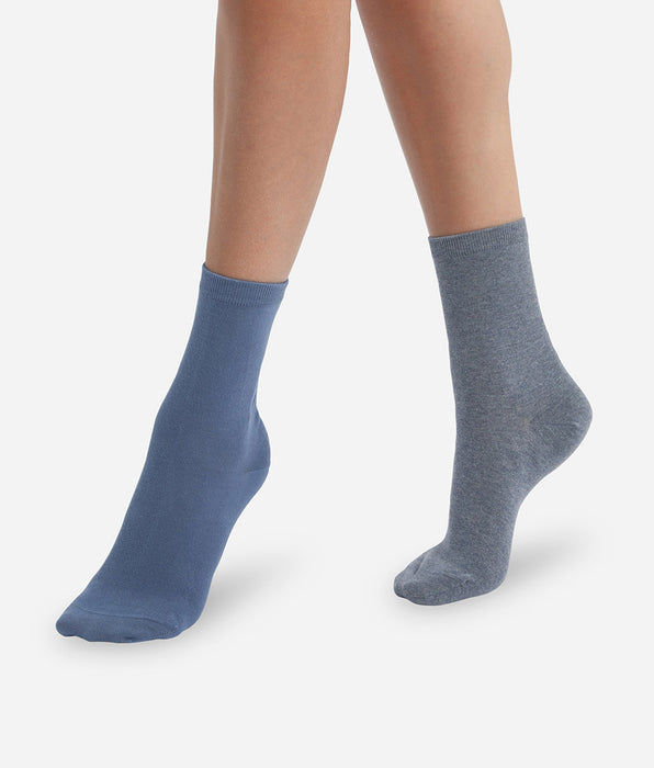 DIM 2er-Pack Damensocken aus Baumwolle marineblau/weiß - Basic Cotton