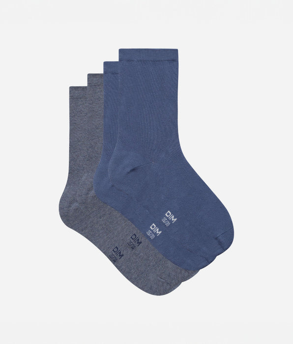 DIM 2er-Pack Damensocken aus Baumwolle marineblau/weiß - Basic Cotton