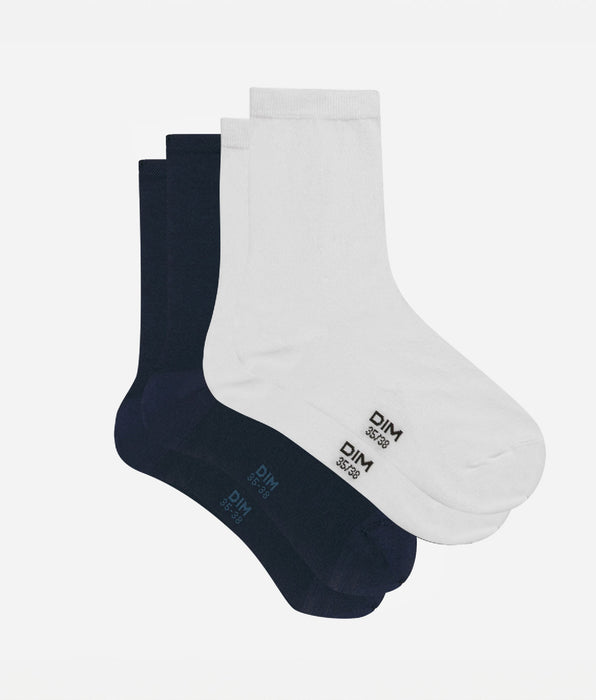 DIM 2er-Pack Damensocken aus Baumwolle marineblau/weiß - Basic Cotton