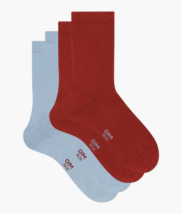 DIM 2er-Pack Damen-Socken Rot Blau Baumwolle