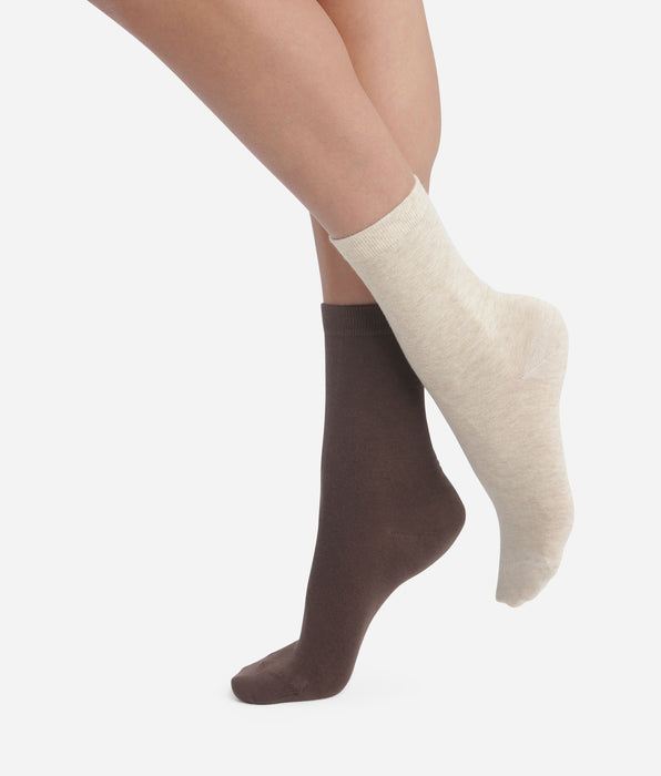 DIM 2er-Pack Damen-Socken Braun Beige Dim Baumwolle