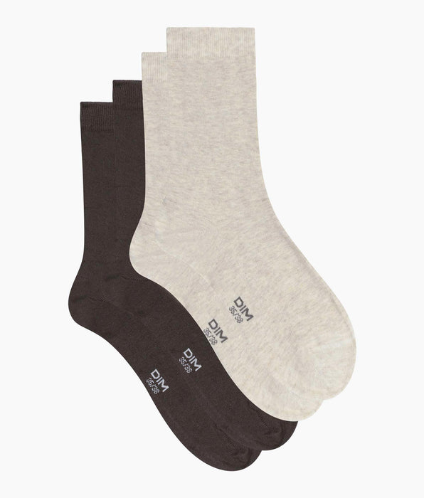 DIM 2er-Pack Damen-Socken Braun Beige Dim Baumwolle
