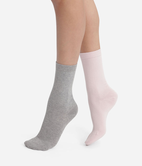 DIM 2er-Pack Damensocken Rosa Grau Dim Coton