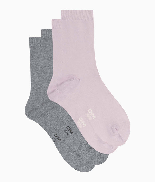 DIM 2er-Pack Damensocken Rosa Grau Dim Coton