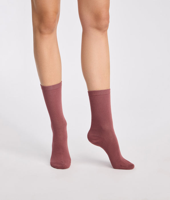 DIM 2er-Pack Damensocken in Feige und Bordeauxrot aus Baumwolle