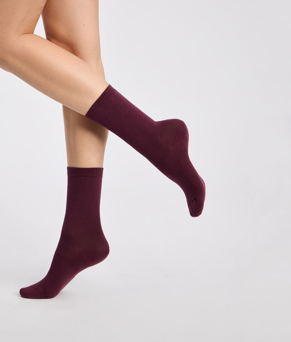 DIM 2er-Pack Damensocken in Feige und Bordeauxrot aus Baumwolle