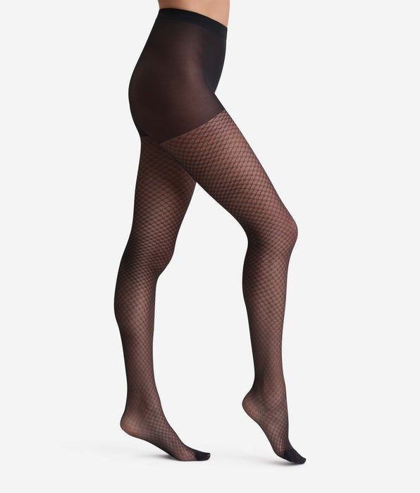 DIM Schwarze gemusterte Strumpfhose mit Schmuckdetail 23D - Madame So Chic