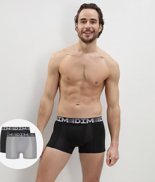 DIM 2er-Pack Anti-Transpirant-Boxershorts schwarz/hellgrau - 3D Flex Air