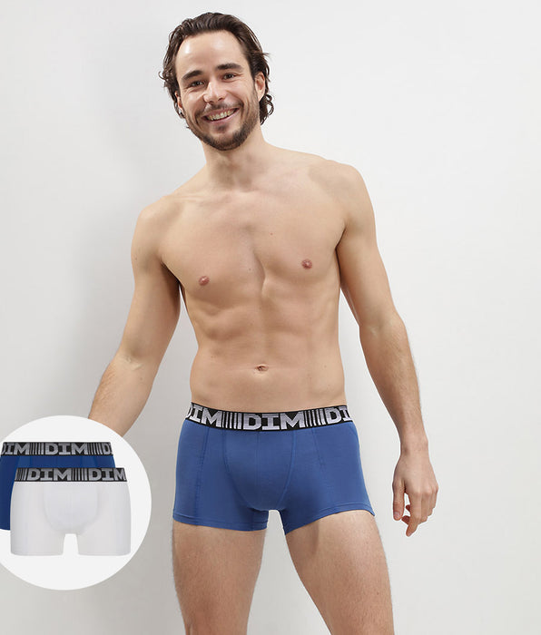 DIM 2er-Pack Anti-Transpirant-Boxershorts stahlblau/weiß - 3D Flex Air