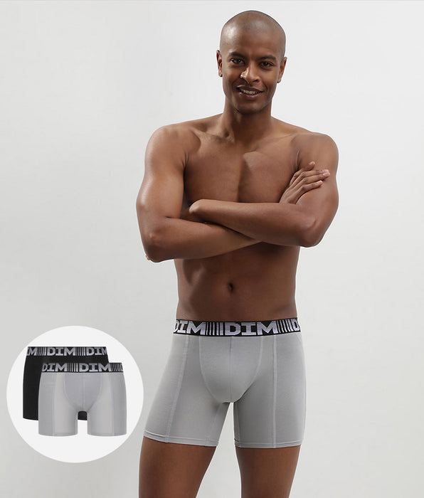 DIM 2er-Pack längere Anti-Transpirant-Boxershorts schwarz/hellgrau - 3D Flex Air