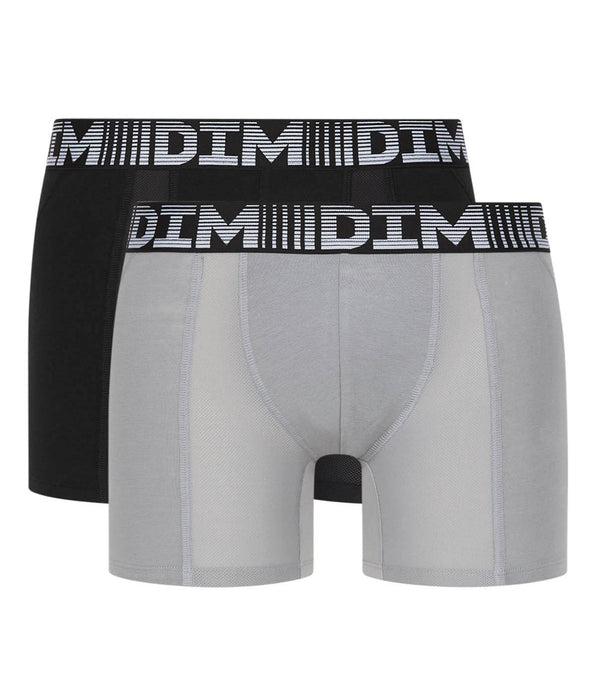 DIM 2er-Pack längere Anti-Transpirant-Boxershorts schwarz/hellgrau - 3D Flex Air