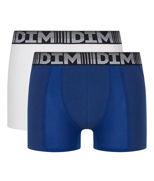 DIM 2er-Pack längere Anti-Transpirant-Boxershorts stahlblau/weiß - 3D Flex Air