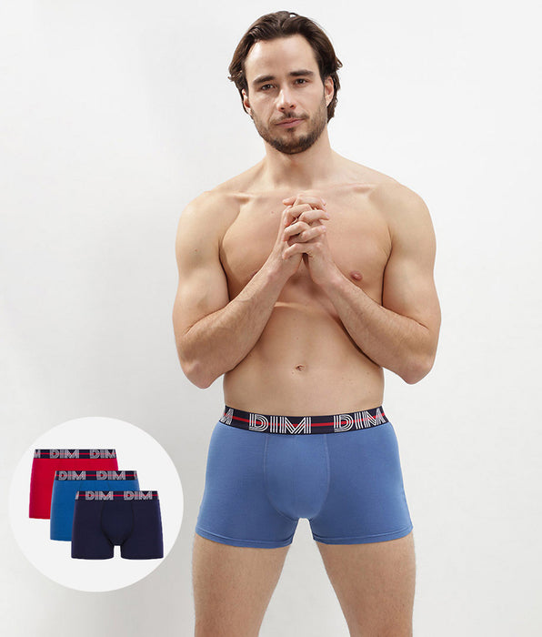 DIM 3er-Pack Boxer aus Stretch-Baumwolle rot/kobaltblau/nachtblau – DIM Powerful