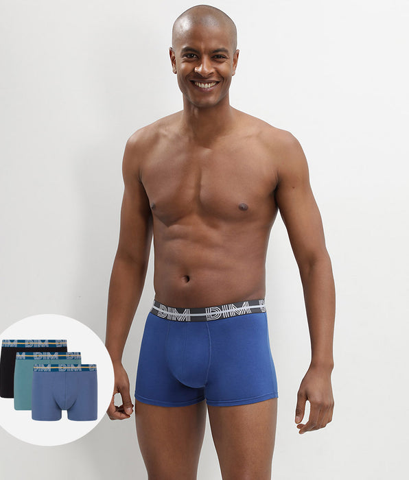 DIM 3er-Pack Boxer aus Stretch-Baumwolle schwarz/blaugrün/blau - DIM Powerful