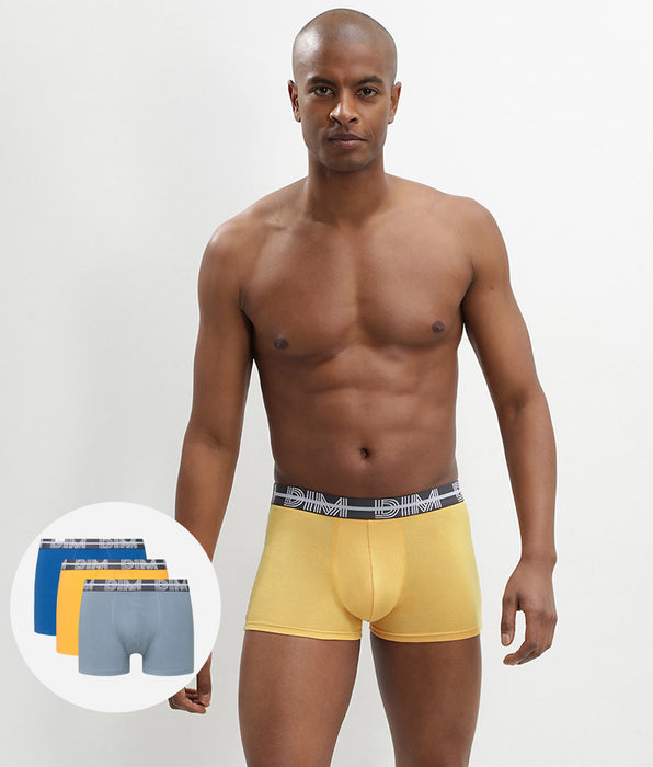 DIM 3er-Pack Boxer aus Stretch-Baumwolle grau/stahlblau/gelb - DIM Powerful