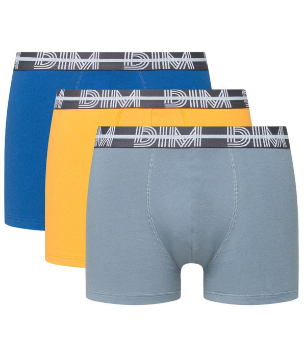 DIM 3er-Pack Boxer aus Stretch-Baumwolle grau/stahlblau/gelb - DIM Powerful