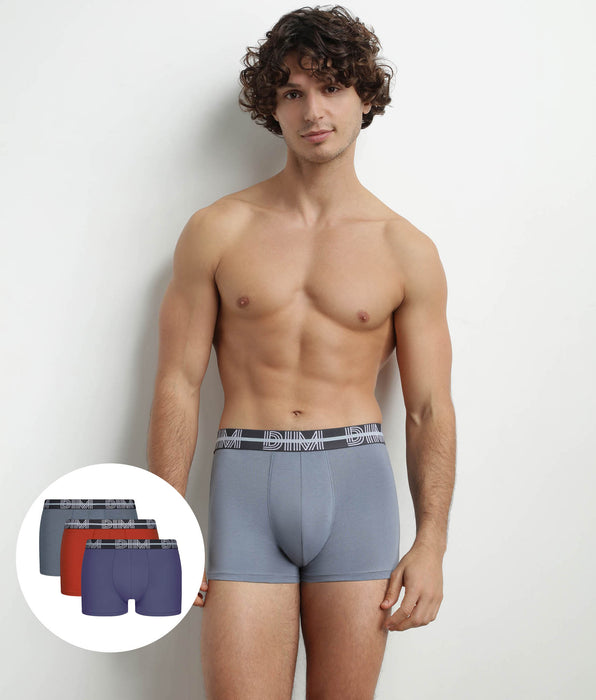 DIM 3er-Pack Herren-Boxershorts aus Mikrofaser mit 3D-Bund in Blau/Rot/Grau – Dim Powerful
