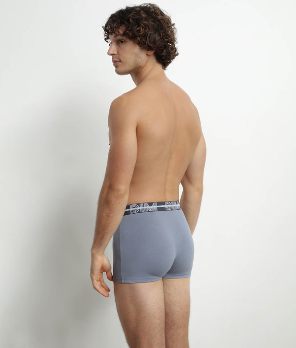 DIM 3er-Pack Herren-Boxershorts aus Mikrofaser mit 3D-Bund in Blau/Rot/Grau – Dim Powerful