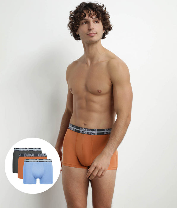 DIM 3er-Pack Herren-Boxershorts aus Mikrofaser mit 3D-Bund in Grau/Blau/Orange – Dim Powerful