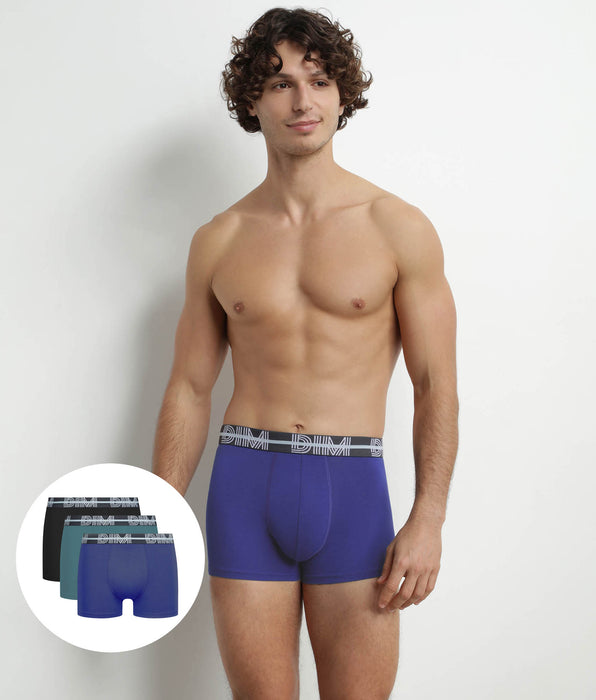 DIM 3er-Pack Herren-Boxershorts aus Mikrofaser mit 3D-Bund in Schwarz/Blau/Grün – Dim Powerful