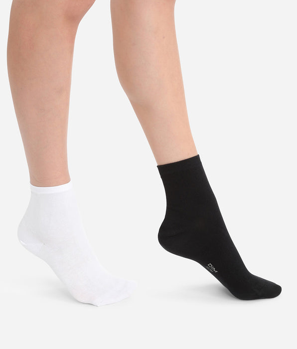 DIM 2er-Pack Damensocken aus Baumwolle schwarz/weiß