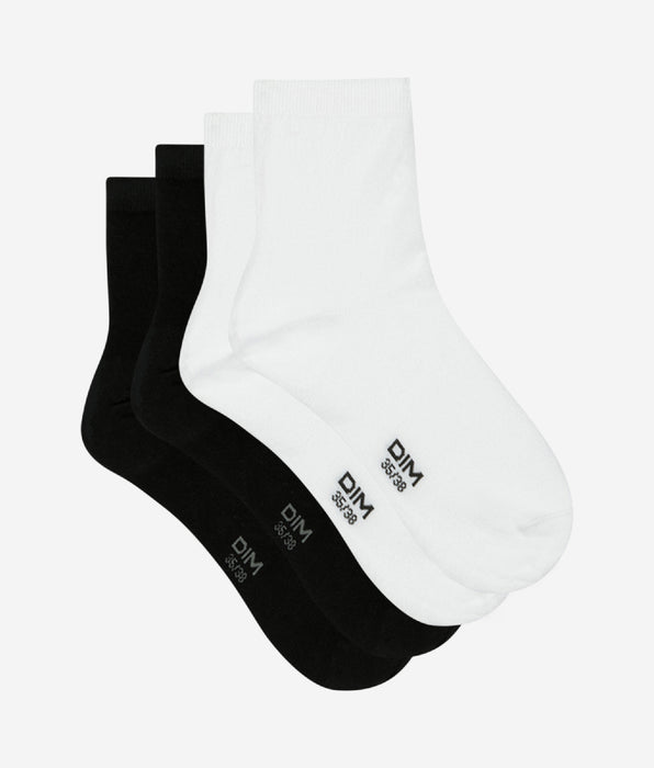 DIM 2er-Pack Damensocken aus Baumwolle schwarz/weiß