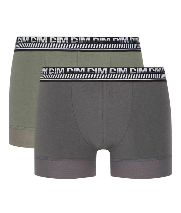 DIM 2er-Pack grau/grüne Boxershorts mit PowerGrip Beinabschluss - Stay & Fit