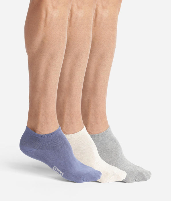 DIM 3er-Pack Herrensöckchen Blau Grau Beige Dim Coton