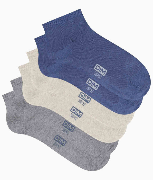 DIM 3er-Pack Herrensöckchen Blau Grau Beige Dim Coton