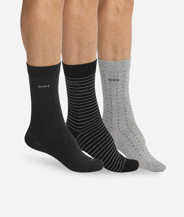 DIM 3er-Pack Herrensocken aus Baumwolle schwarz/anthrazit/grau - Cotton Style