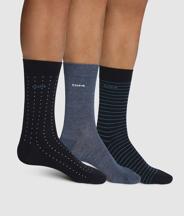 DIM 3er-Pack Herrensocken aus Baumwolle marineblau/jeansblau - Cotton Style