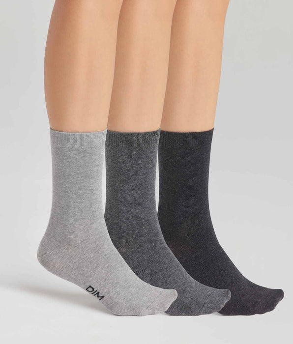 DIM 3er-Pack Damensocken aus Baumwolle hell/mittel/dunkelgrau - Basic Cotton
