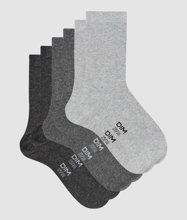DIM 3er-Pack Damensocken aus Baumwolle hell/mittel/dunkelgrau - Basic Cotton