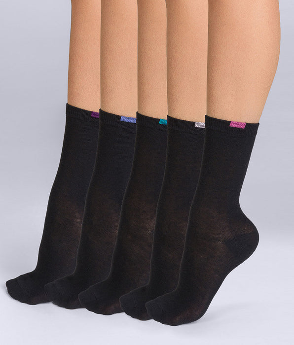 DIM 5er-Pack schwarze Damensocken mit farbiger Markierung - EcoDIM