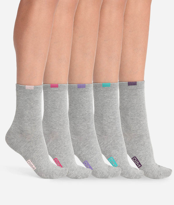 DIM 5er-Pack hellgraue Damensocken mit farbiger Markierung - EcoDIM