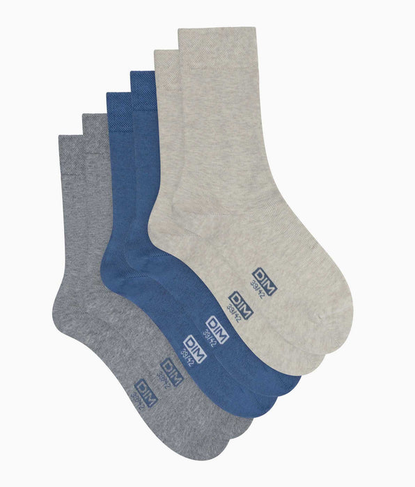 DIM 3er-Pack kurze Herrensocken Blau Grau Beige Baumwolle