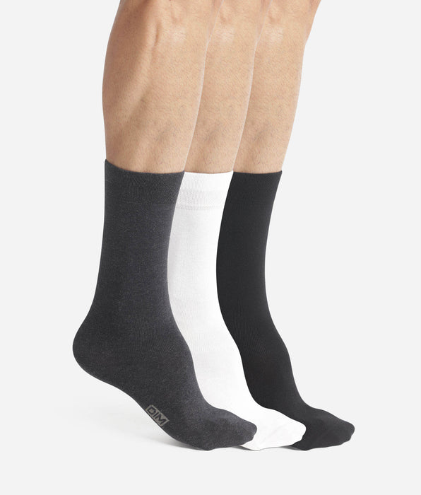 DIM 3er-Pack kurze Herrensocken Grau Tuxedo Beige Baumwolle