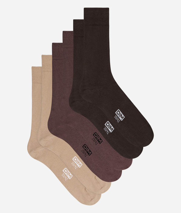 DIM 3er-Pack Herrensocken in den Farben Cassis, Schokoladenbraun und Taupe aus Baumwolle