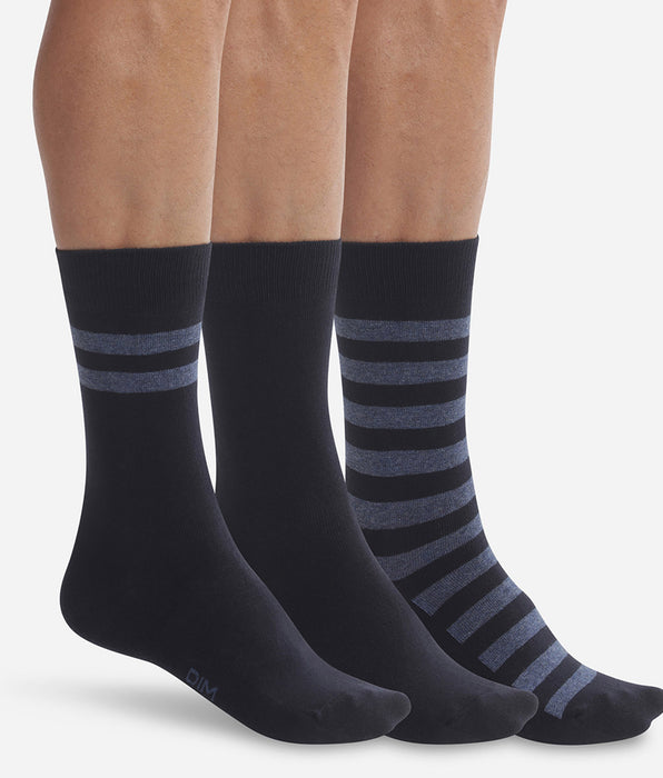 DIM 3er-Pack Herrensocken aus Baumwolle blau/gestreift - Cotton Style