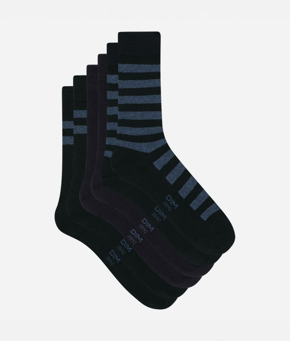 DIM 3er-Pack Herrensocken aus Baumwolle blau/gestreift - Cotton Style
