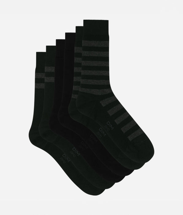 DIM 3er-Pack Herrensocken aus Baumwolle schwarz/gestreift - Cotton Style