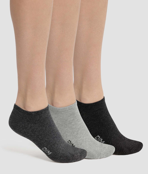 DIM Packung mit 3 Paar kurzen Damensocken aus anthrazitgrauer Dim-Baumwolle