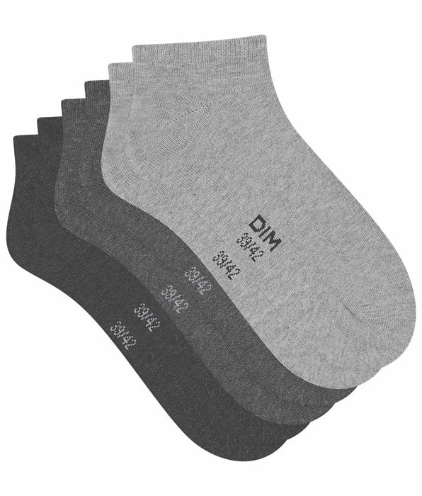 DIM Packung mit 3 Paar kurzen Damensocken aus anthrazitgrauer Dim-Baumwolle